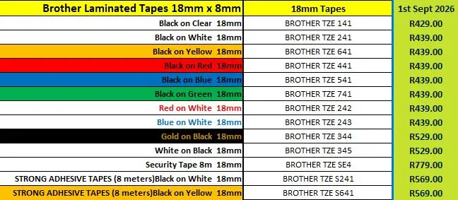 Sept 2026 Brother Laminated Tapes 18mm